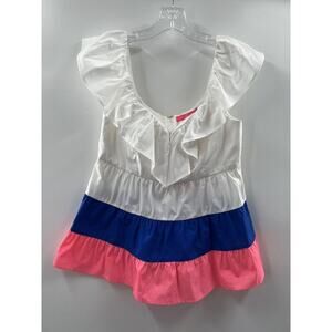 Lilly Pulitzer Women’s Emie Ruffle Top Color Block Resort White Zipper 2 NWT